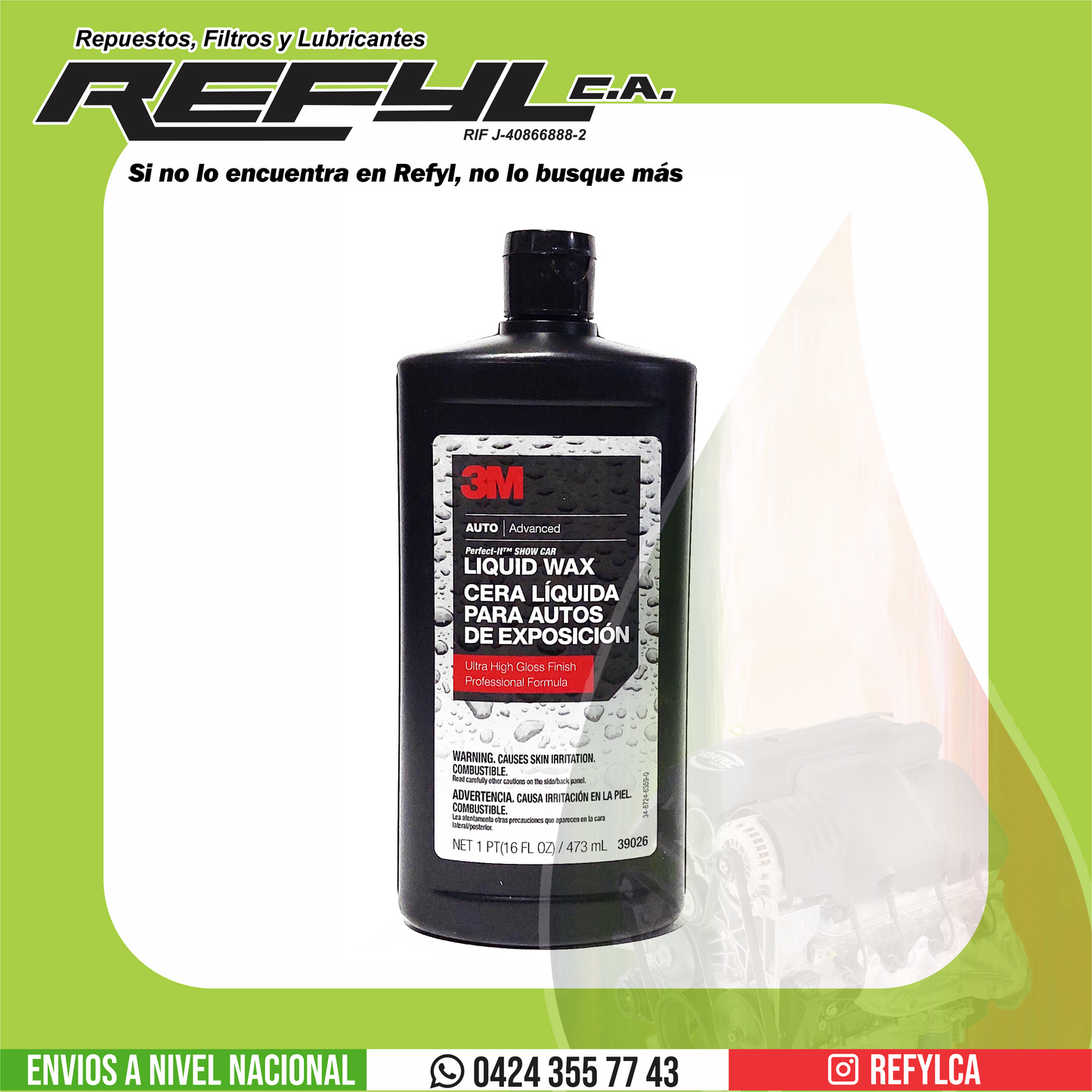 3M CERA LIQUIDA PARA AUTOS DE EXPOSICION 473 ml 39026