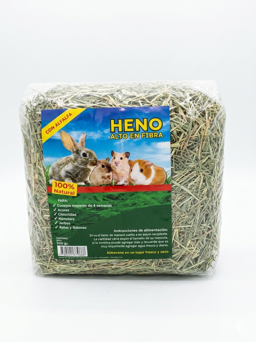 HENO Y ALFALFA, ALIMENTO PARA ROEDORES 500grs $