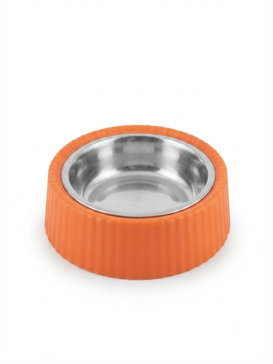 COMEDERO PARA MASCOTAS DE PLASTICO CON TAZON DE ACERO INOXIDABLE 19x6 CM
