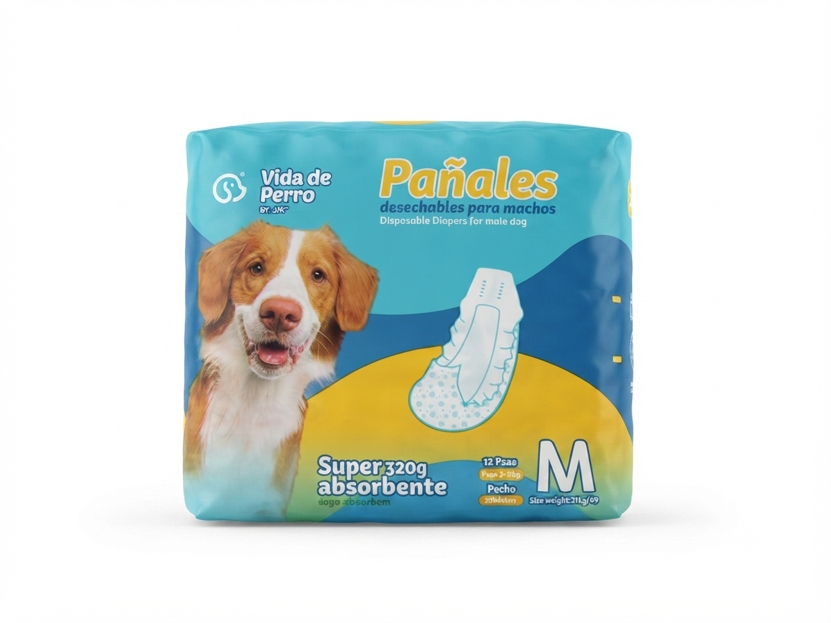 PAÑALES DESECHABLES PARA PERROS MACHO 2-5 Kg TALLA M, 12 PZAS