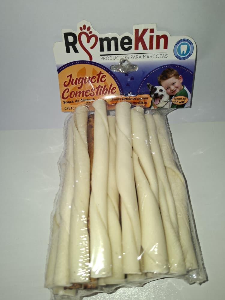 JUGUETE COMESTIBLE ROMEKIN SNACK DE CARNAZA PARA PERROS CONT 25UND.