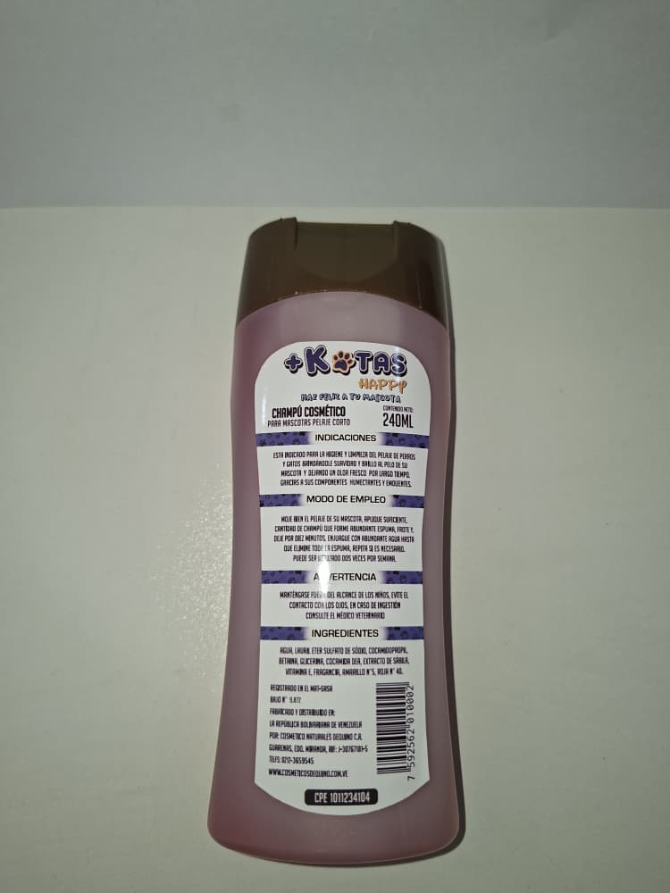 CHAMPU COSMETICO PELAJE CORTO +KOTAS PARA PERROS Y GATOS CONT 240 ML