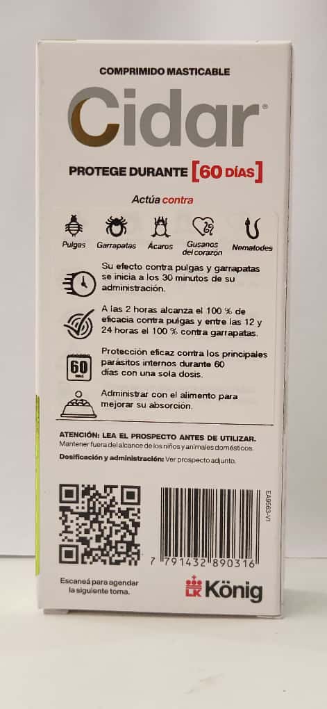 Cidar 6,1 A 12kg Tableta Contra Garrapatas Y Pulgas Perros Cont 1 Comprimido Masticable