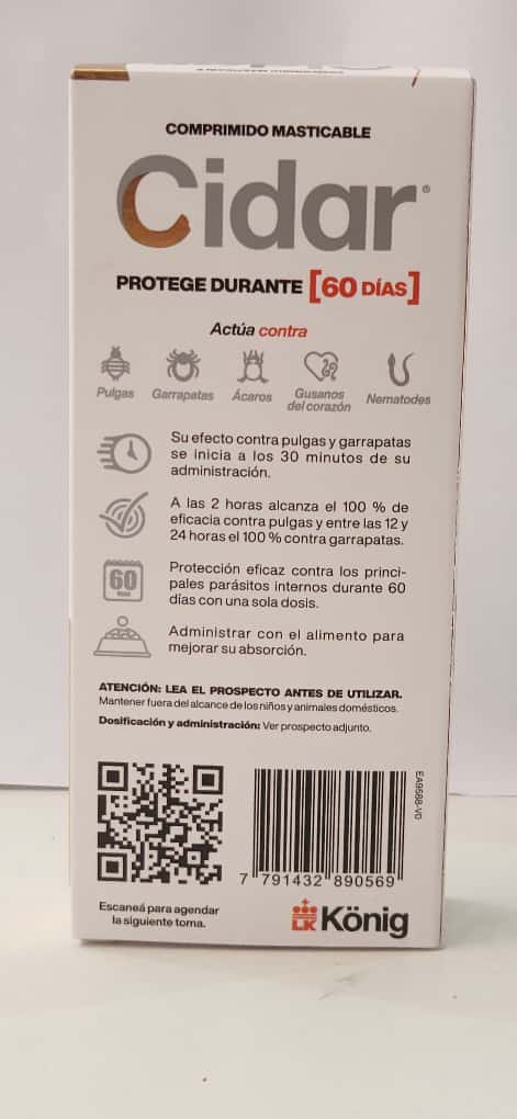 Cidar 3,1 A 6kg Tableta Contra Garrapatas Y Pulgas P/ Gatos Cont 1 Comprimido Masticable