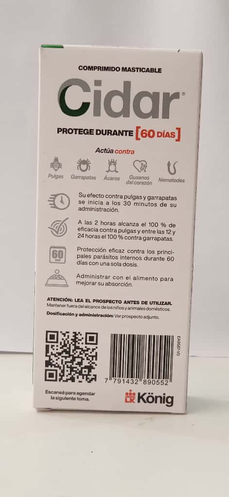 Cidar 1,5 A 3kg Tableta Contra Garrapatas Y Pulgas P/ Gatos Cont 1 Comprimido Masticable