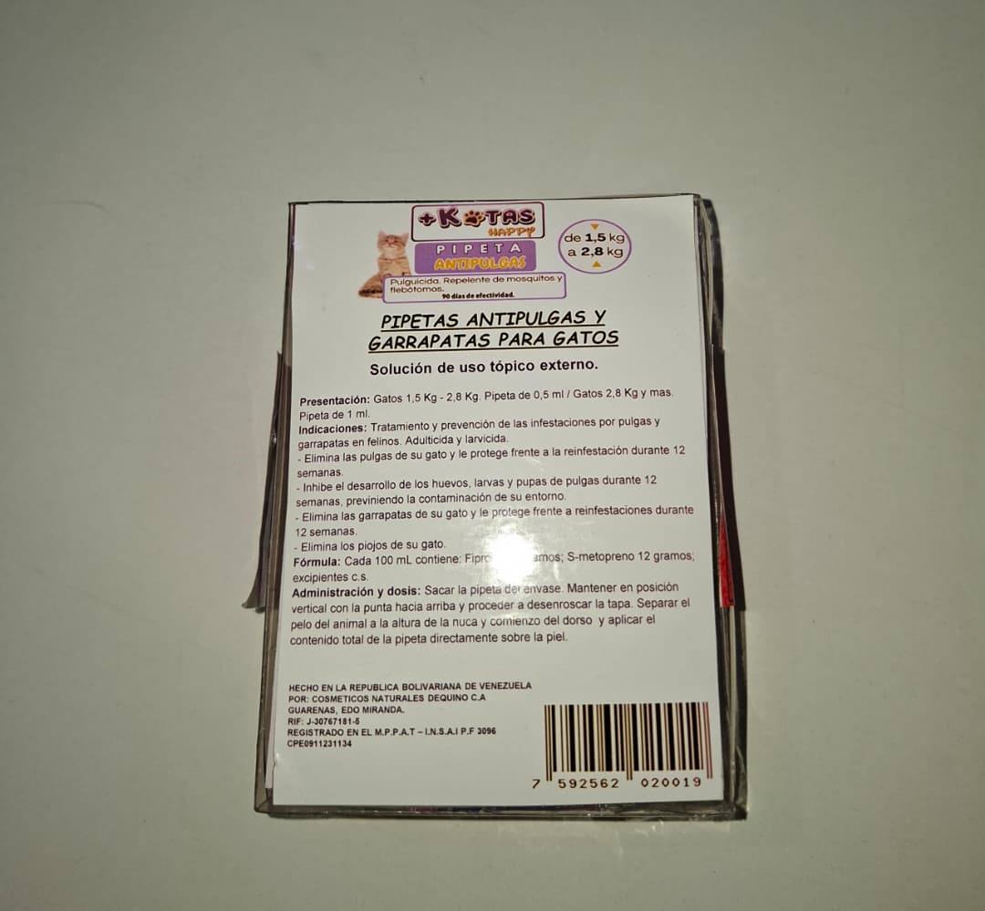 Pipeta Antipulgas y Garrapatas +Kotas para Gatos de 1.5 kg a 2.8 kg
