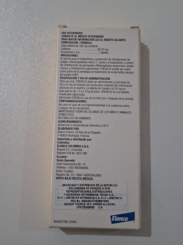 Desparasitante Credelio Perros 1.3-2.5 kg Cont 3 Tabletas Masticables