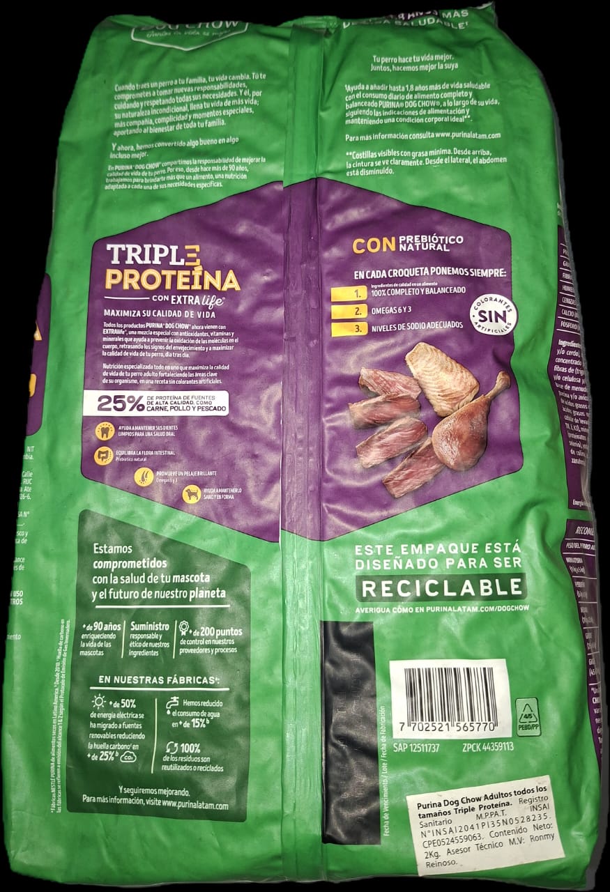 DOG CHOW 2 kg, Adultos Triple Proteina, PURINA