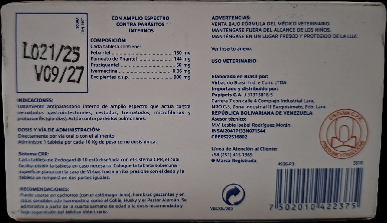 Endogard Endoparaditicida Perros Medianos 10 kg Cont 2 Tab