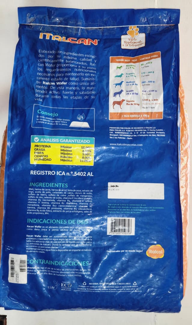 ITALCAN Wafer 30 kg. $. Perros Adultos