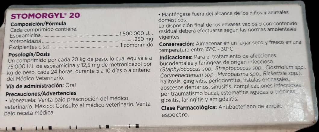 Stomorgyl 20 1200 mg Espiramicina, Metronidazol 10 Comprimido