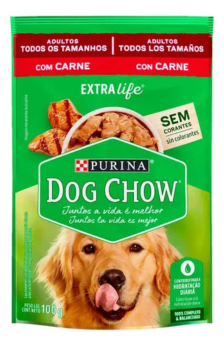 DOG CHOW 100 g, Húmedo Adultos Todos los Tamaños con Carne, PURINA