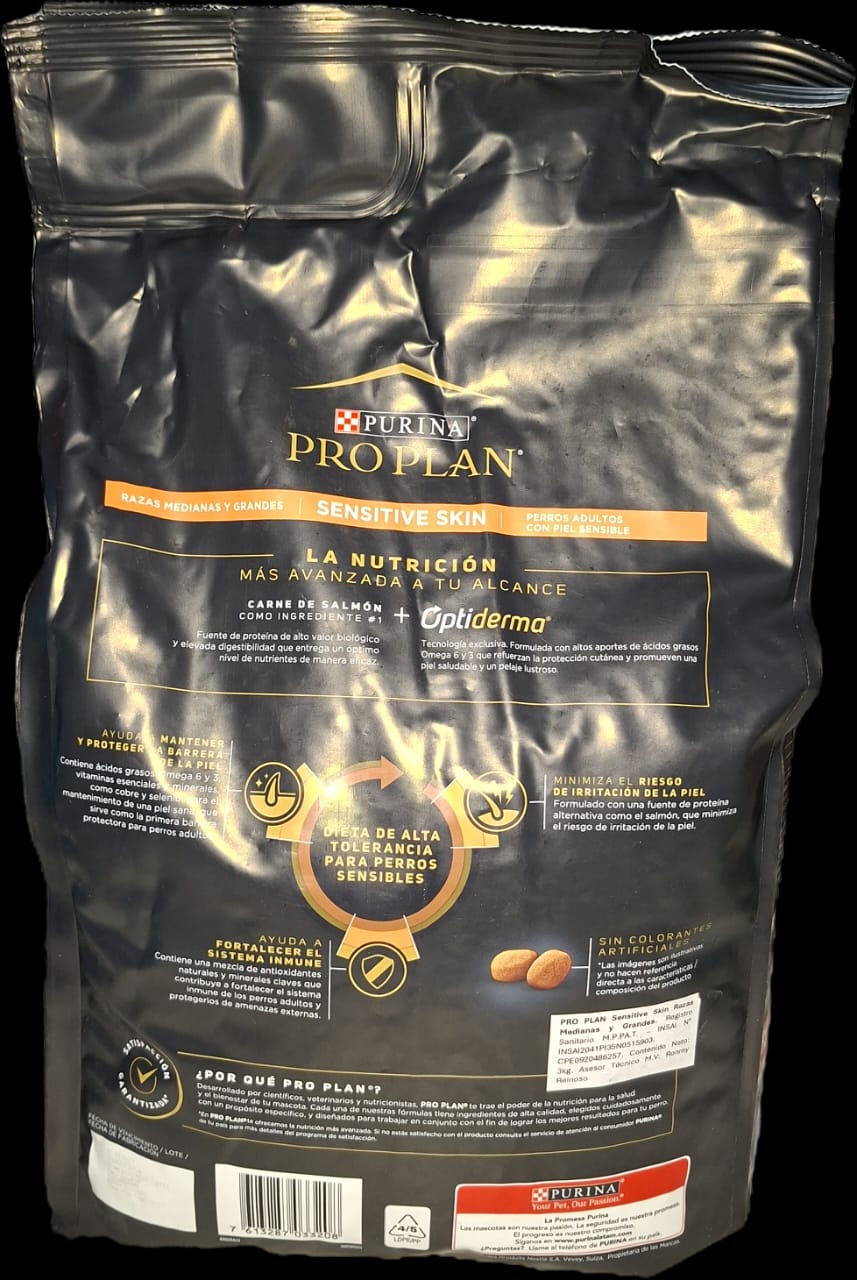PRO PLAN, 3 kg, SENSITIVE SKIN, Perros Razas Medianas, PURINA