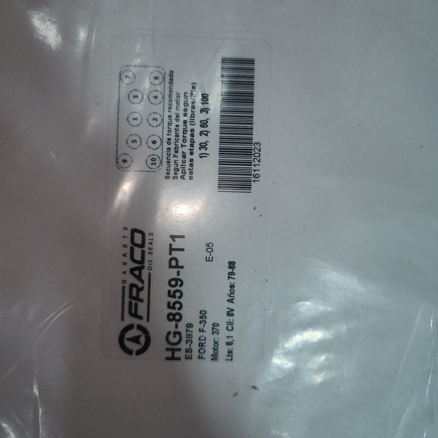 HG-8559-PT1 EMPACADURA CAMARA FRACO ES-3979 FORD F-350 MOTOR 370 6.1 L 8V CIL AÑO 79-88