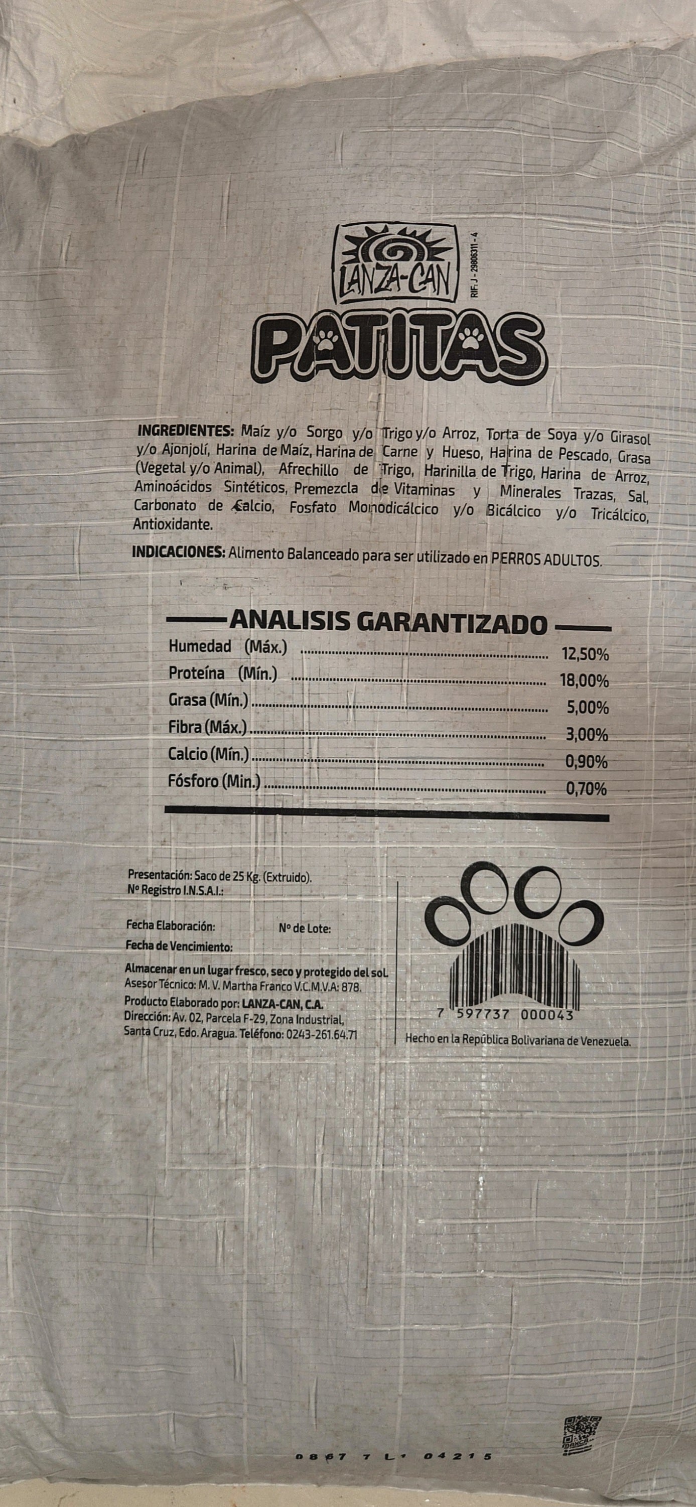 PATITAS 25 kg LANZA CAN