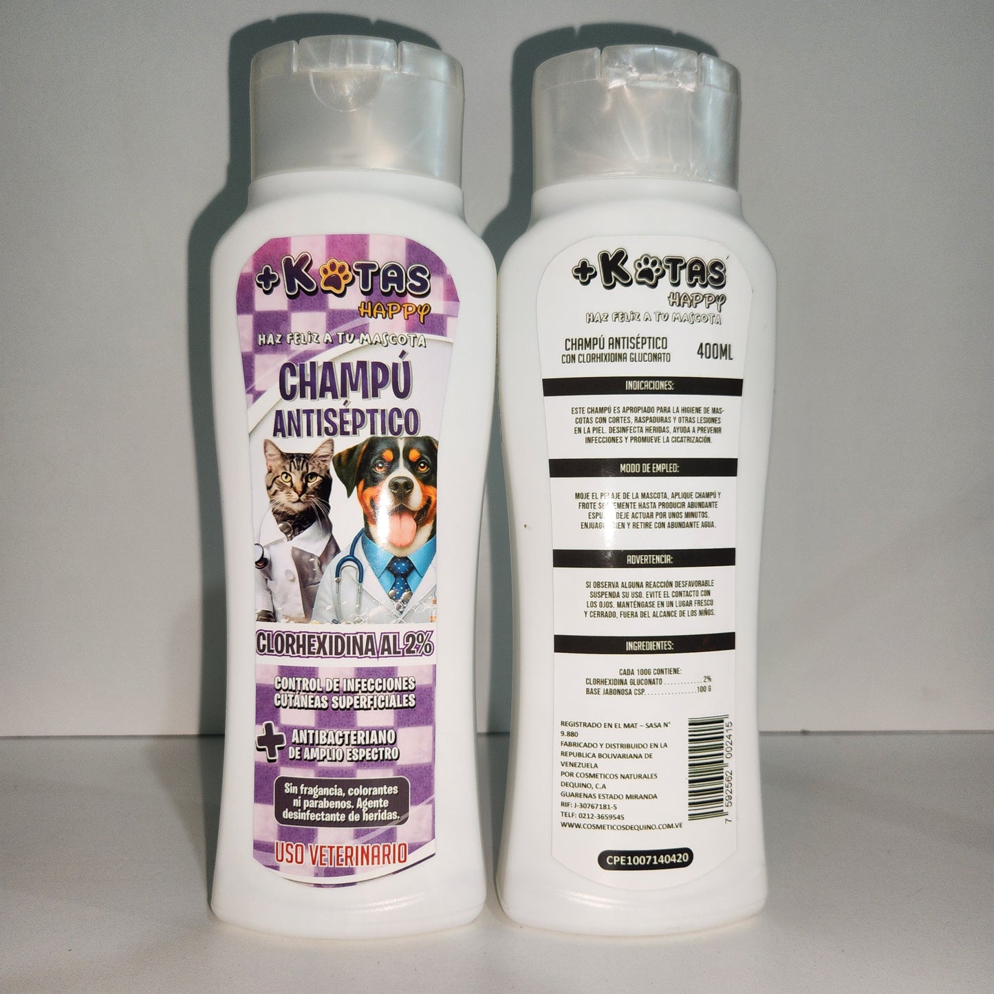 CHAMPÚ ANTISÉPTICO + ANTIBACTERIANO DE AMPLIO ESPECTRO CONTIENE CLORHEXIDINA DE GLUCONATO AL 2% +KOTAS
