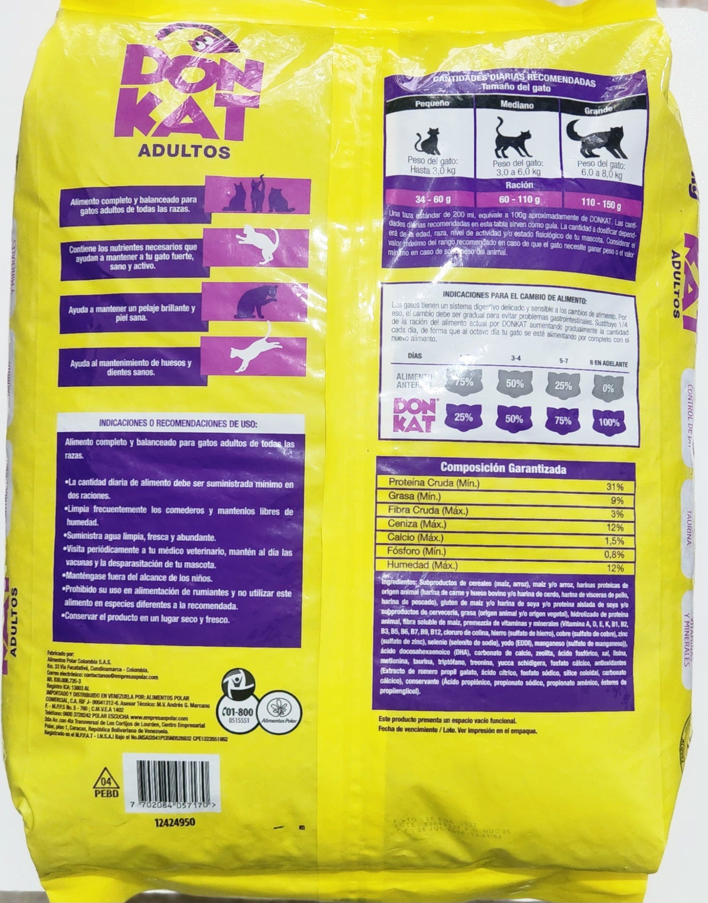 DON KAT ADULTO 7 kg/Gr 31% PROTEINA CALCIO Y FOSFORO