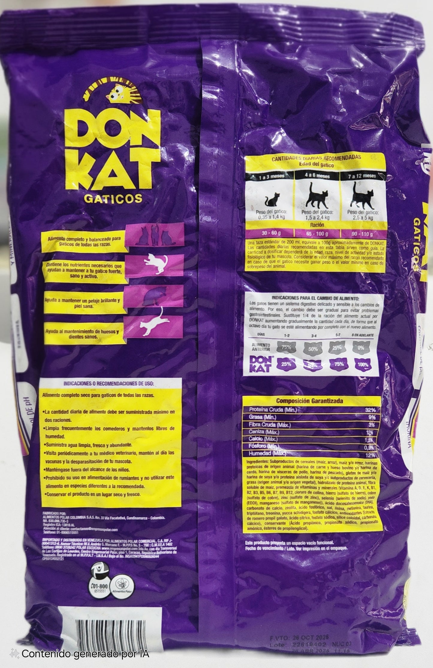 DON KAT 1 kg GATITO 32% PROTEÍNA CALCIO Y FOSFORO