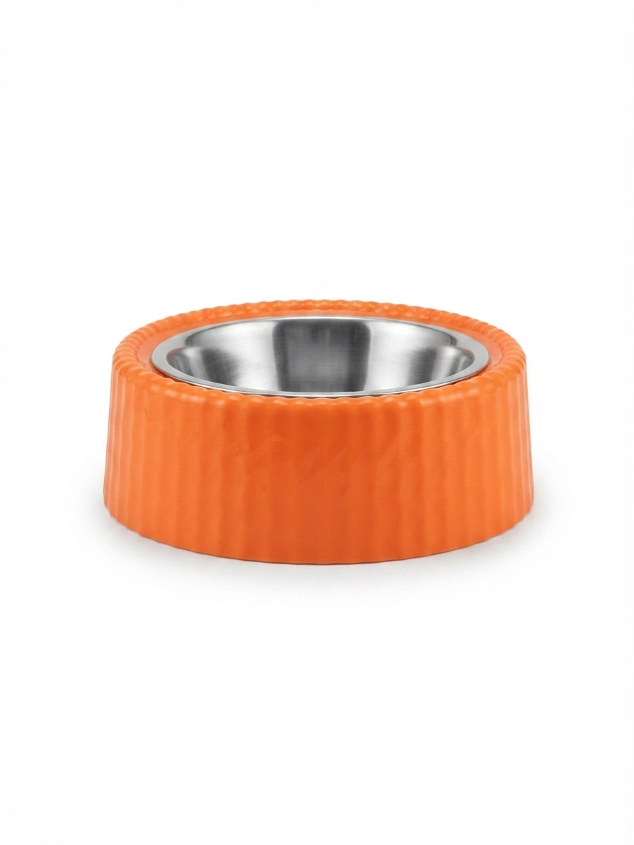 COMEDERO PARA MASCOTAS DE PLASTICO CON TAZON DE ACERO INOXIDABLE 19x6 CM