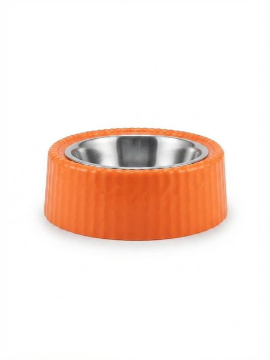 COMEDERO PARA MASCOTAS DE PLASTICO CON TAZON DE ACERO INOXIDABLE 19x6 CM