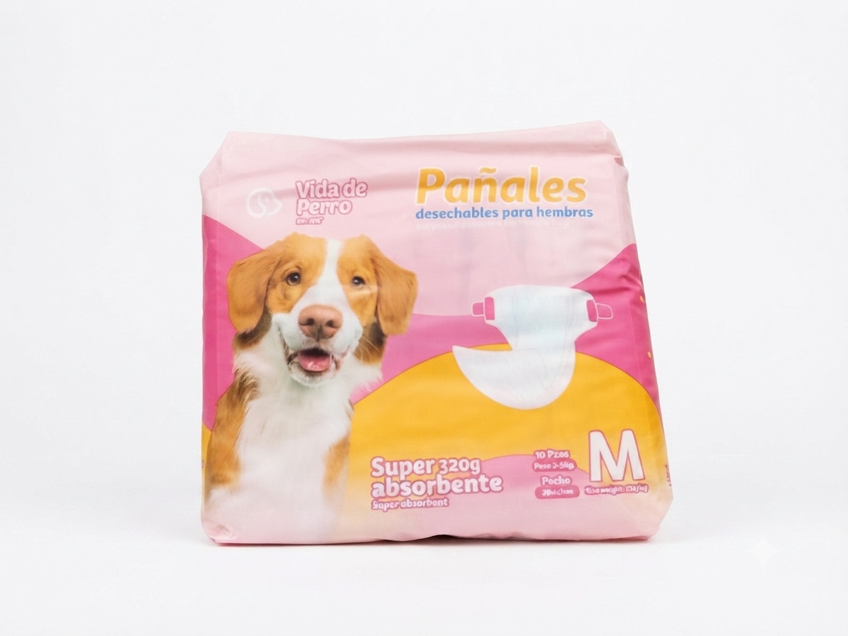 PAÑALES DESECHABLES PARA PERROS HEMBRAS 2-5 Kg TALLA M, 10 PZAS