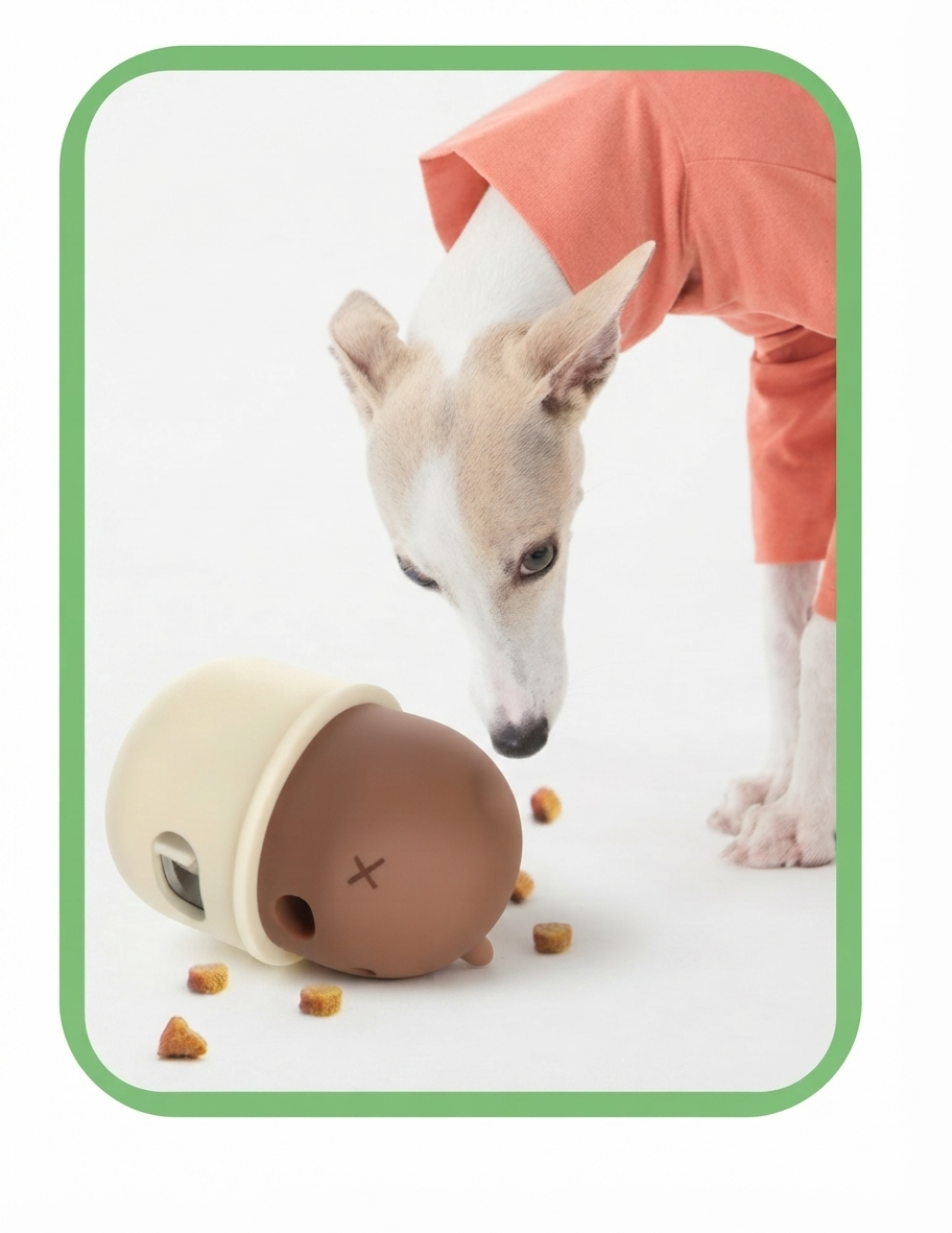 DISPENSADOR DE ALIMENTOS PARA MASCOTAS EN FORMA DE ROMPECABEZAS CON TAPA 10,5x9 CM