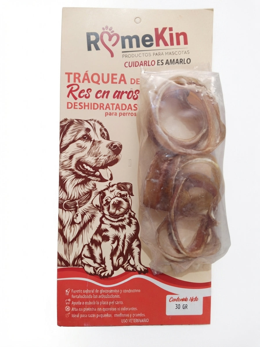 SNACK TRAQUEA DE RES EN AROS DESHIDRATADOS PARA PERROS