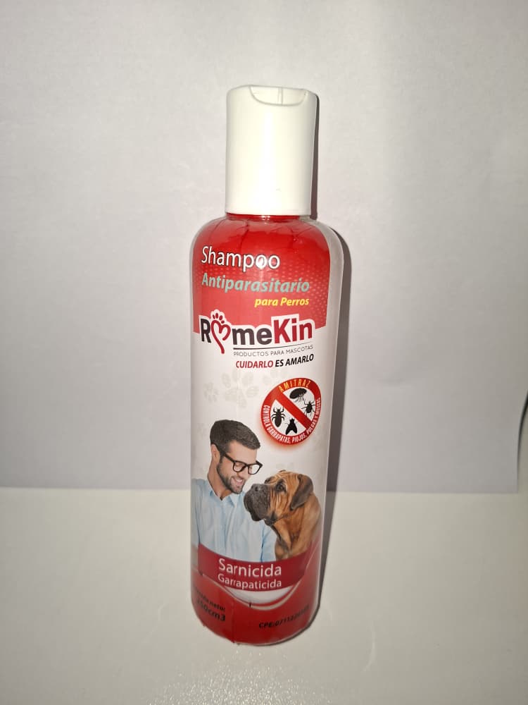 SHAMPOO ANTIPARASITARIO, SARNICIDA Y GARRAPATICIDA ROMEKIN PARA PERROS CONT 250 CM