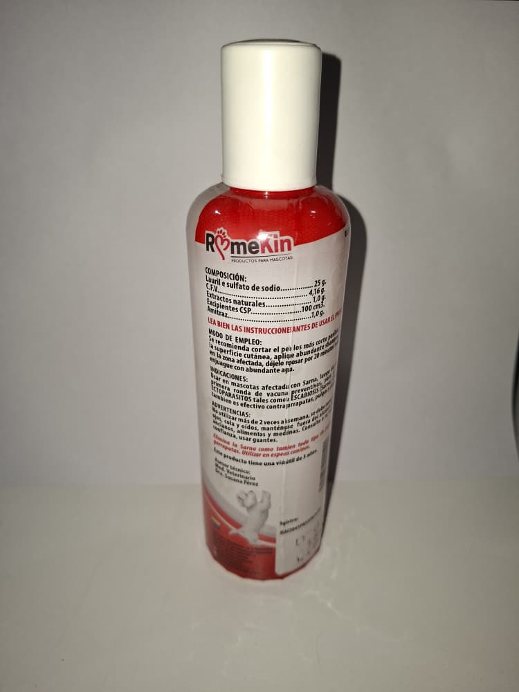 SHAMPOO ANTIPARASITARIO, SARNICIDA Y GARRAPATICIDA ROMEKIN PARA PERROS CONT 250 CM