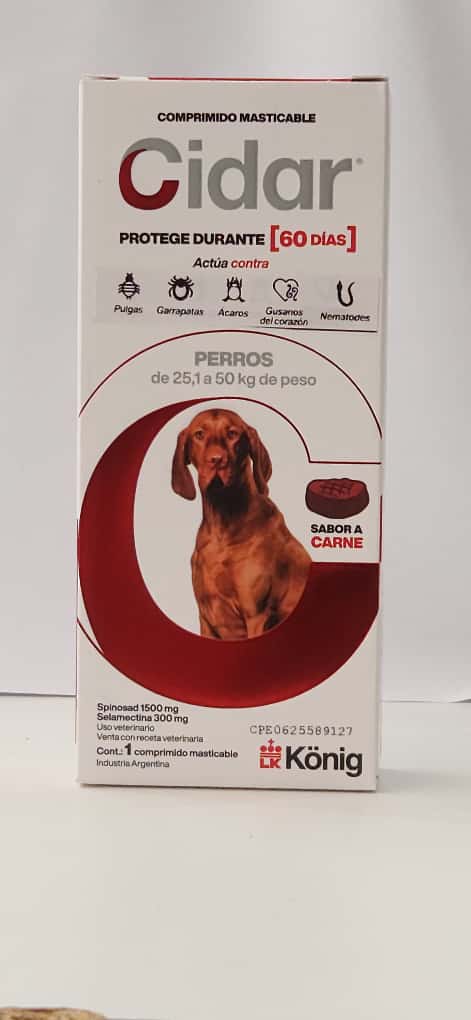 Cidar 25 A 50kg para  Perros Cont 1 Comprimido Masticables
