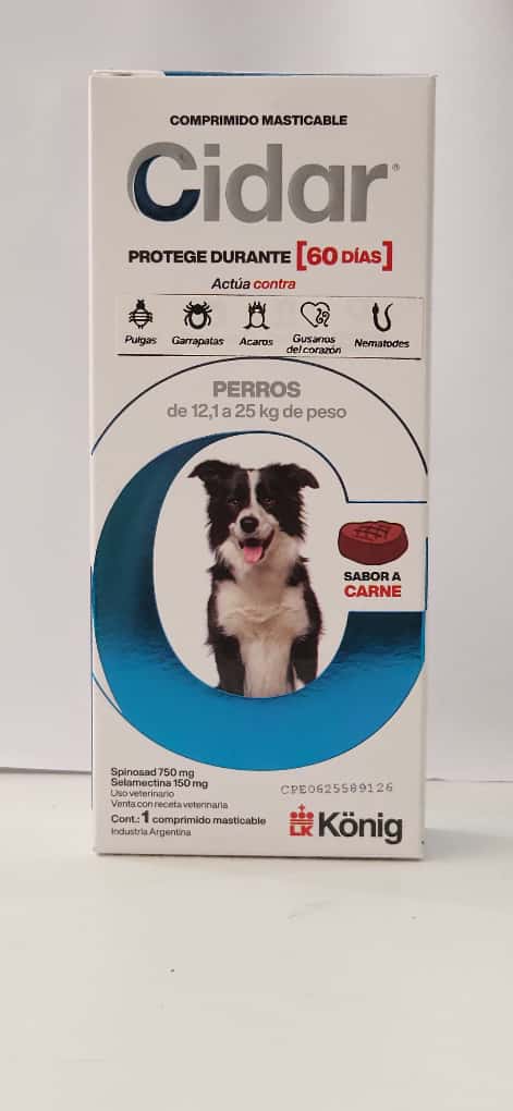 Cidar 12,1 A 25kg para Perros Cont 1 Comprimido Masticable