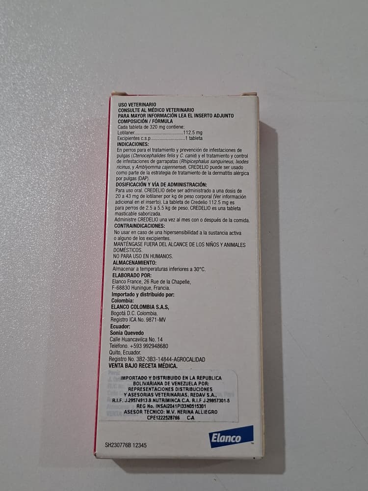 Desparasitante Credelio Perros 2.5 - 5.5 kg Lotilaner  112.5 mg  Cont 3 Tabletas Masticables