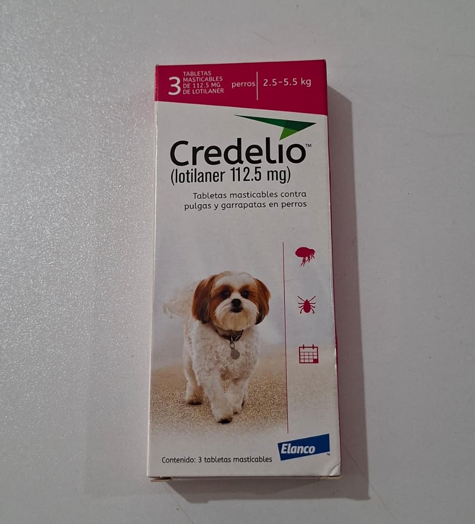 Desparasitante Credelio Perros 2.5 - 5.5 kg Lotilaner  112.5 mg  Cont 3 Tabletas Masticables