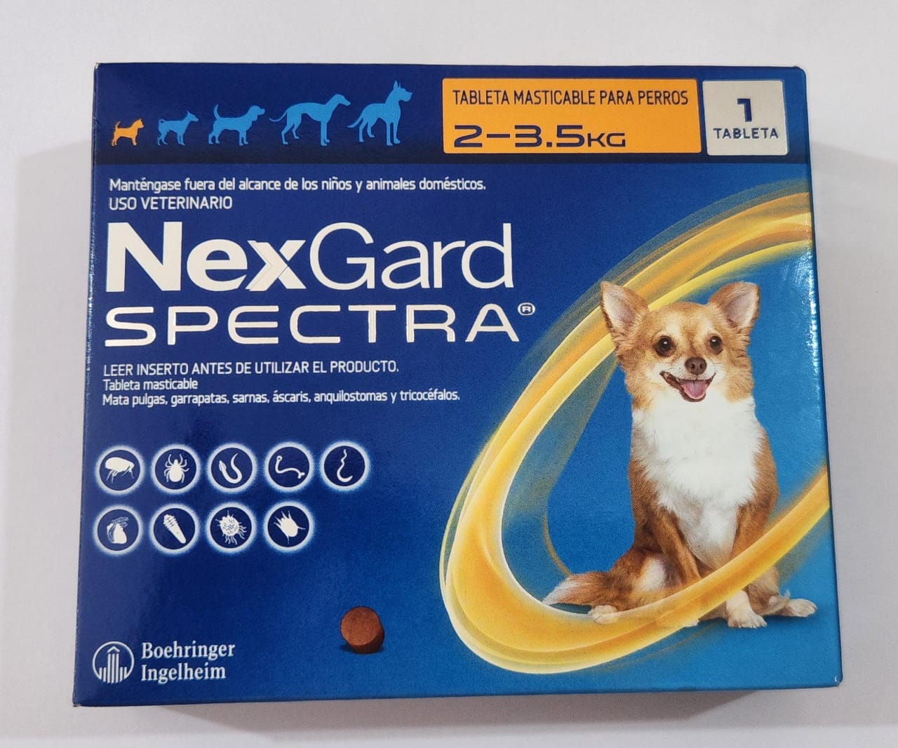 Desparasitante para Perros 2-3.5 kg NexGar Spectra  Cont 1 Tableta Masticable