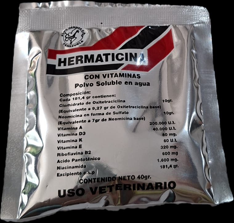 Antibiótico y Vitaminas Hermaticina en Polvo Cont 40 gr