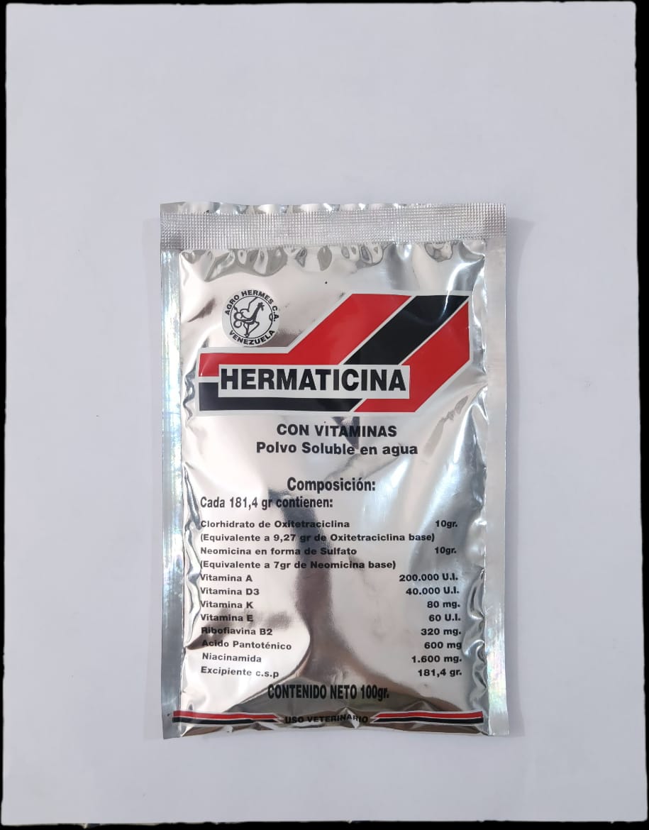 Antibiótico y Vitaminas Hermaticina en Polvo Cont 100 gr