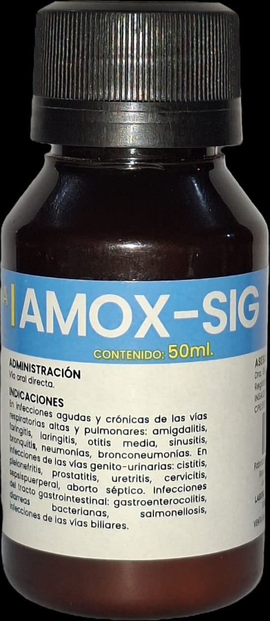 Amox-Sig 50 ml para Perros y Gatos Vía Oral  Amoxicilina
