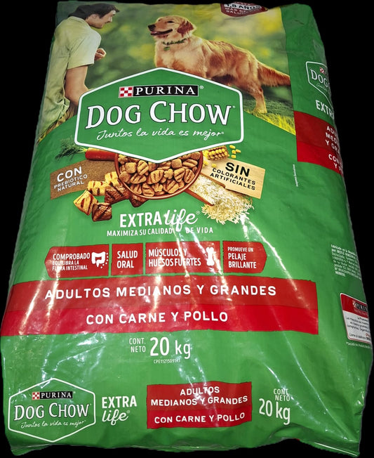 DOG CHOW 20 kg/GR,  Medianos y Grandes Sabor a Carne y Pollo, PURINA