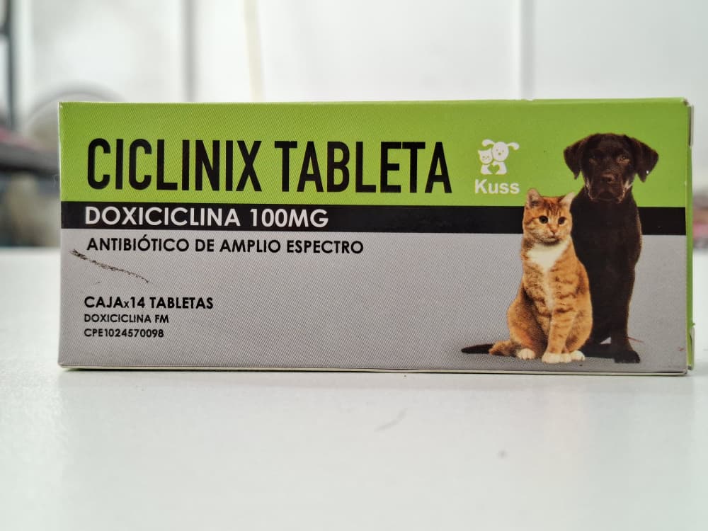 Antibiótico Doxiciclina Ciclinix para Caninos y Felinos Cont Caja 14 Tabletas