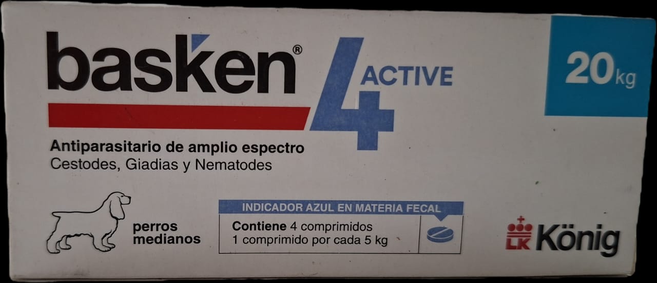 Basken Antiparasitario Perros Medianos  20 kg Cont 4 tab