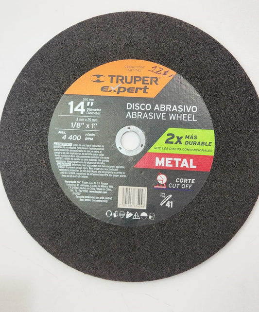 11567 DISCO ABRASIVO CORTE METAL 14"X1 TRUPER ABT-742