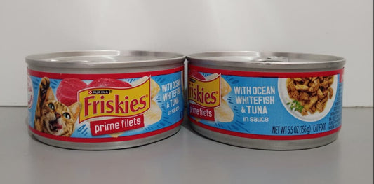 FRISKIES WITH OCEAN WHITEFISH & TUNA IN SAUCE 156g$ PRIME FILETS