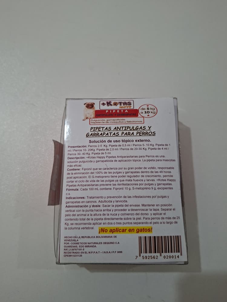 Pipeta Antipulgas y Garrapatas +Kotas de 5 kg a 10 kg. 90 Días de Efectividad