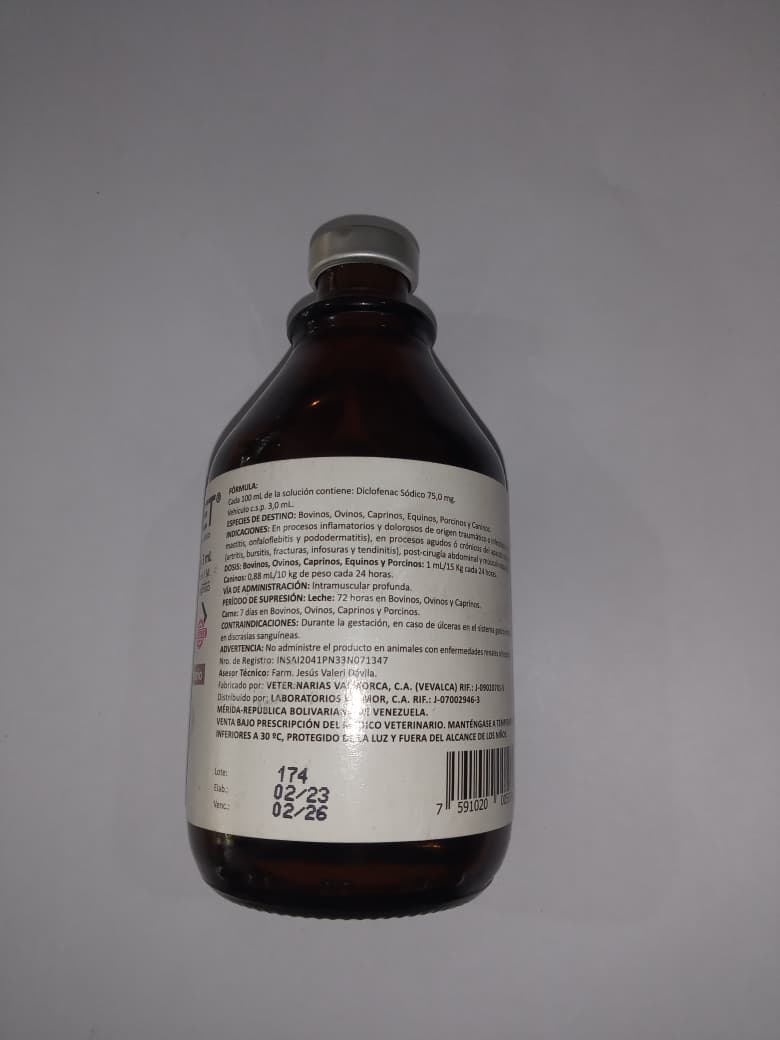 Disclofenac Sodico Inyectable Diclovet Cont 100 ml