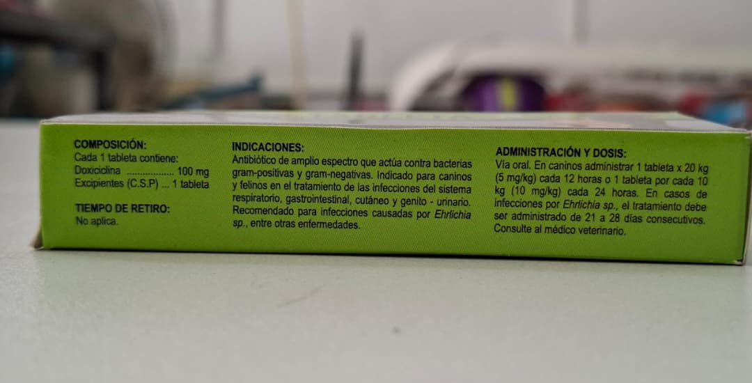 Antibiótico Doxiciclina Ciclinix para Caninos y Felinos Cont Caja 14 Tabletas