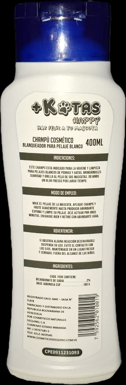 Champu Blanqueador +Kotas para Perros y Gatos Cont 400ml