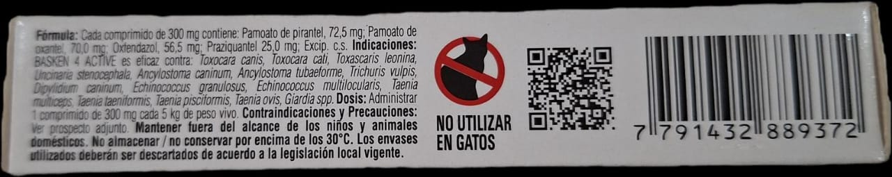 Basken Antiparasitario Perros Medianos  20 kg Cont 4 tab