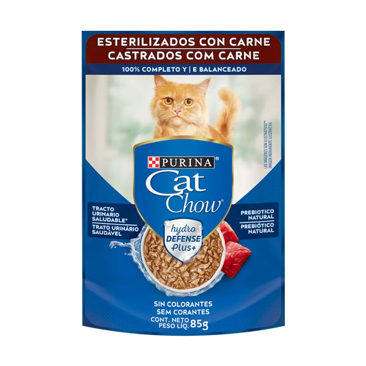 Cat Chow 85 g, HÙMEDO Esterilizados con carne, PURINA