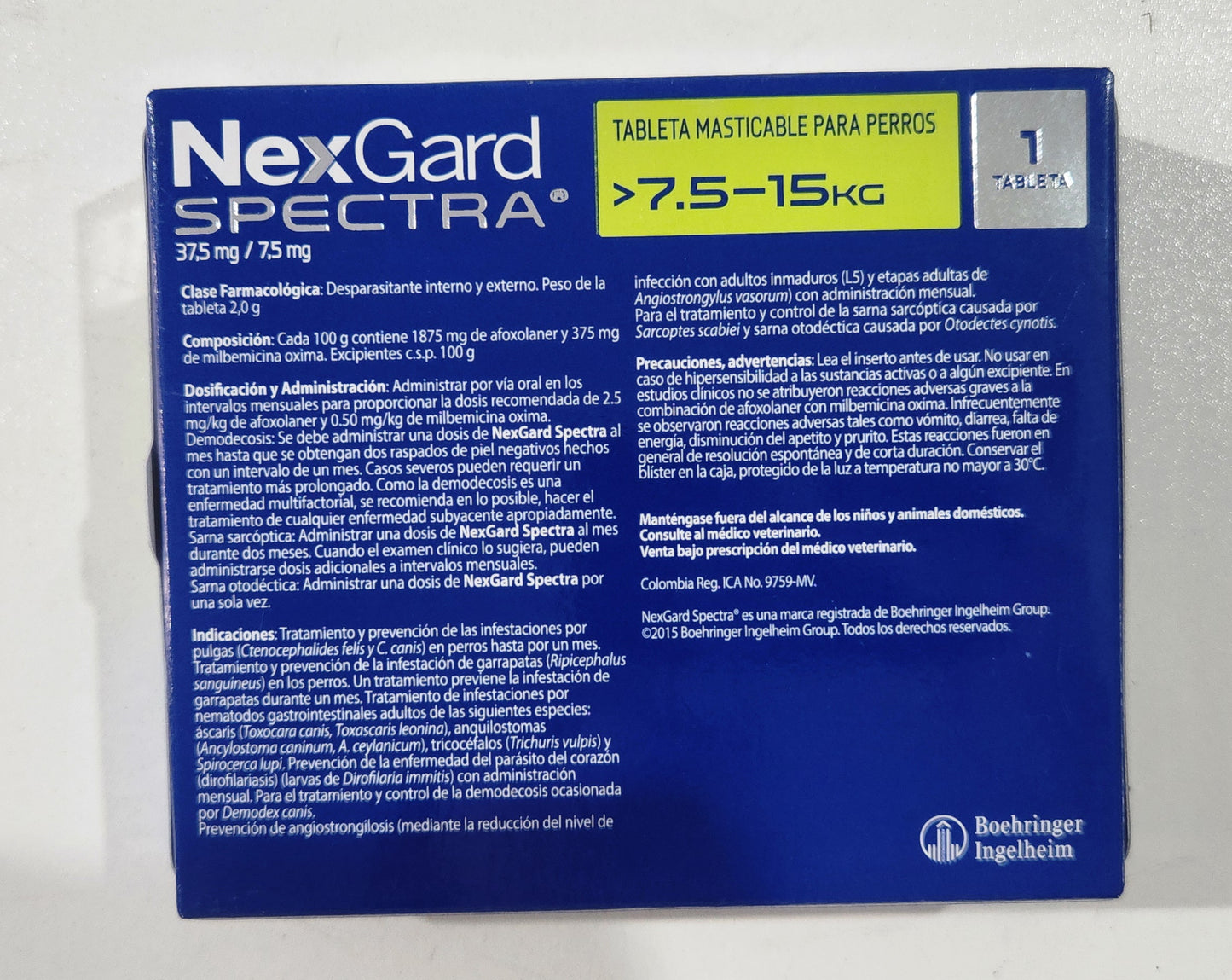 NexGard Spectra Desparasitante para Perros 7.5-15 kg Via Oral Cont 1 Tableta Masticable