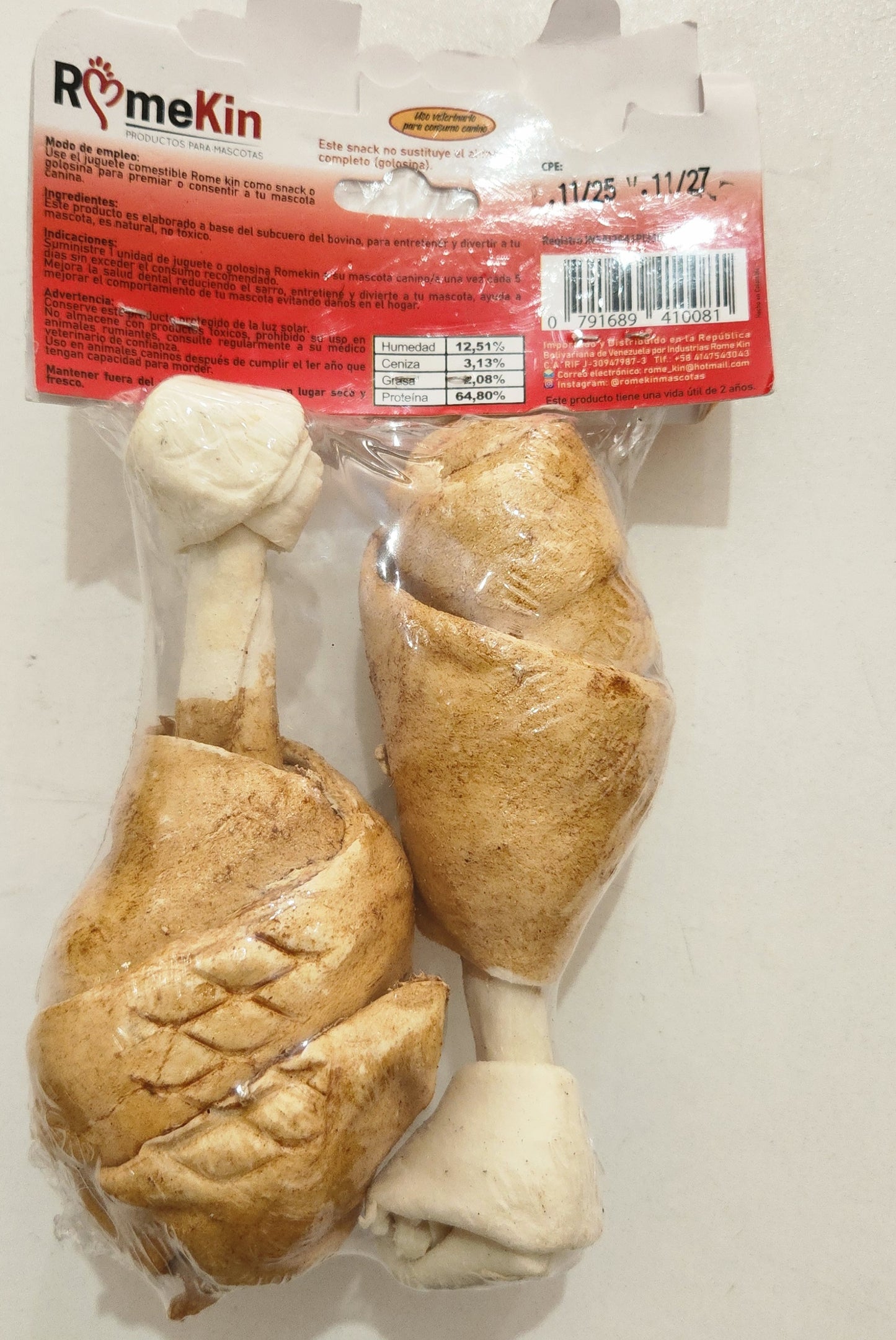 JUGUETE SNACK POLLO 2 MUSLOS COMESTIBLE  ROMEKIN PARA PERROS
